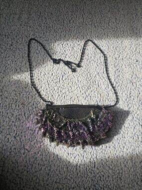 Metallic chainmail Crossbody Bag in Black and Purple